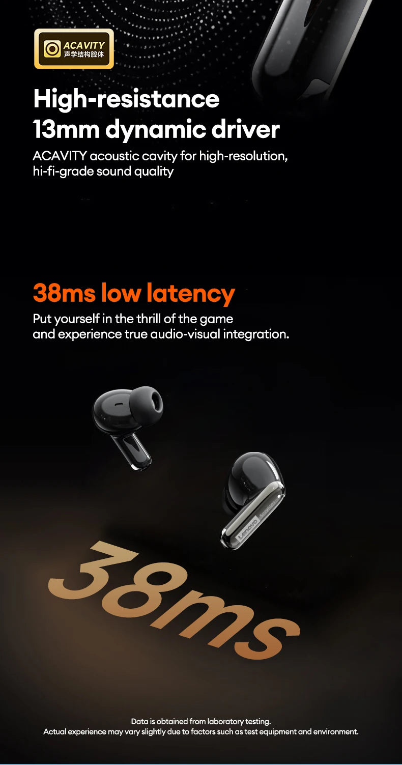 Lenovo LE208 Wireless Bluetooth 6.0 Leather Headphones HiFi Lossless Sound Noise Reduction Earphone Low Latency Gaming Earbuds