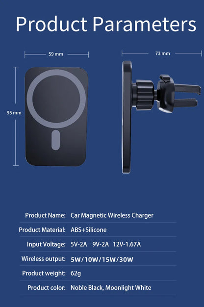 30W Magnetic Car Wireless Charger For iPhone