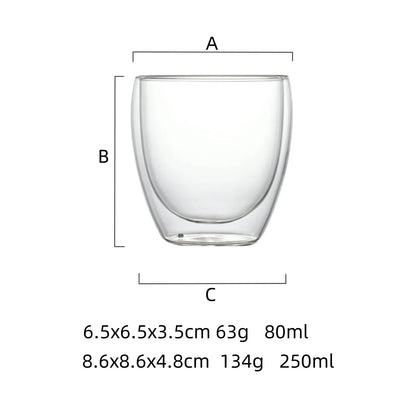Set of 6 80ml/250ml Clear Double Wall Glass Coffee Mugs
