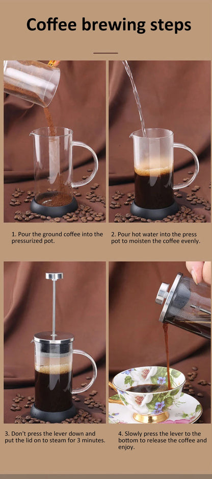 350-1000ml French Press - Stainless Steel and Glass Coffee Maker