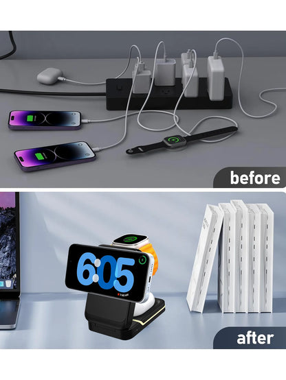 Magnetic Wireless Charger For iPhone 16 15 14 13 12 Pro Max/Mini/Plus/ iWatch/Airpods Foldable Wireless Charging Station 3 IN 1
