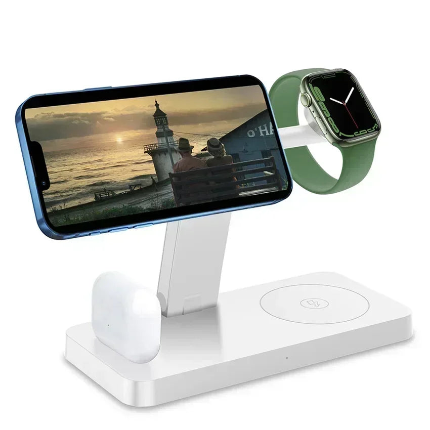 15W 4 In 1 Foldable Fast Charging Station Magnetic Wireless Charger Stand For Magsafe iPhone 12-16 iWatch Airpods Desktop Stand