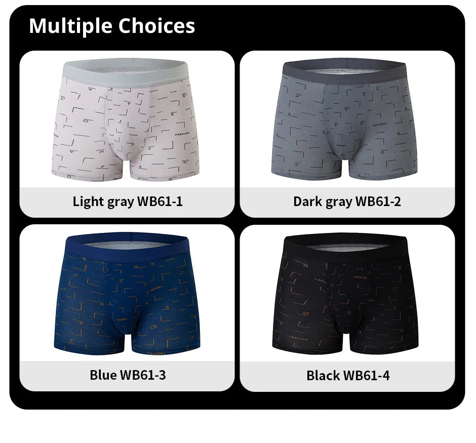 4 Pack men's fashion printed underwear for leisure and comfort, plus size underwear for teenagers, swimming trunks max 5XL.6XL