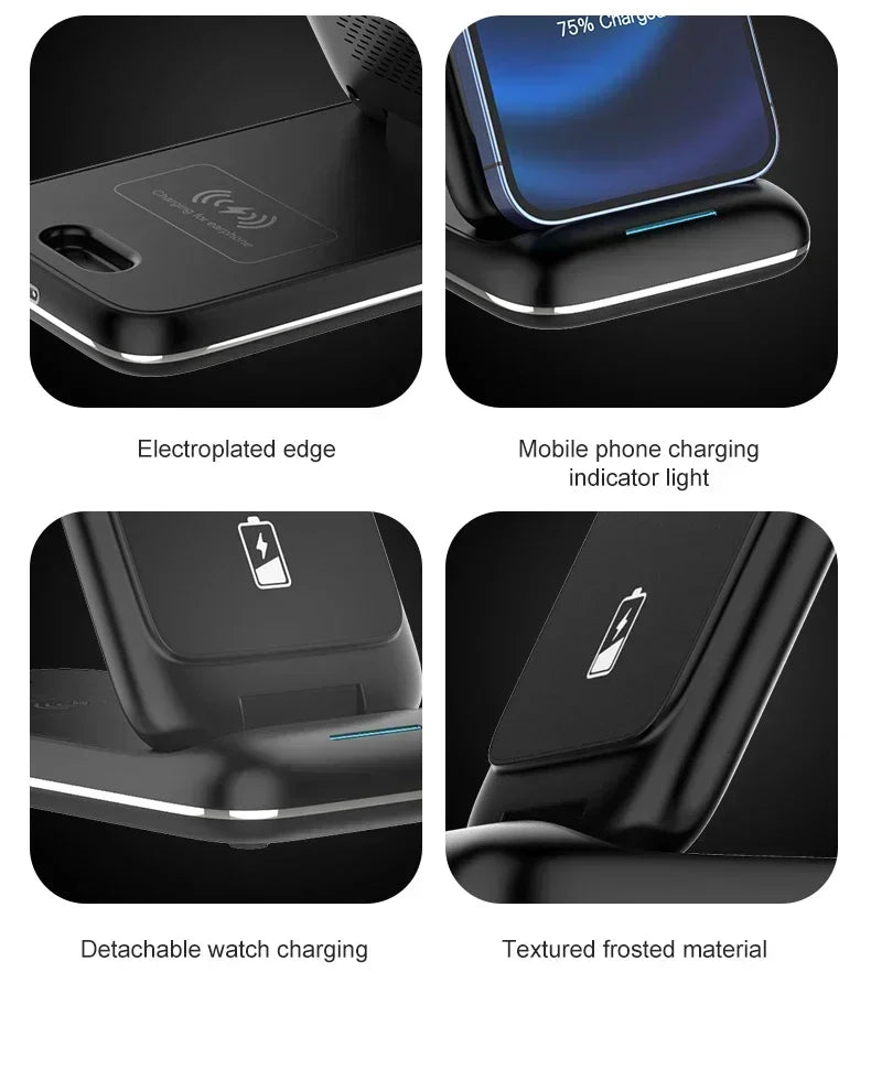 30W Fast Charging Dock Station 3 in 1 Foldable Wireless Charger Stand For iPhone 16 15 14 13 12 11 iWatch 8 7 6 Airpods Pro