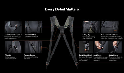 PGYTECH Camera Strap Master, Leather Dual Shoulder Harness for 3 Cameras, Adjustable Camera Harness for Professional Photographe