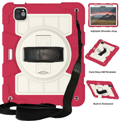 Heavy Duty Case For iPad Pro 11 M4 2024 Model A2836 A2837 A3006 360 Rotation Armor Stand Cover With Shoulder Strap Shockproof