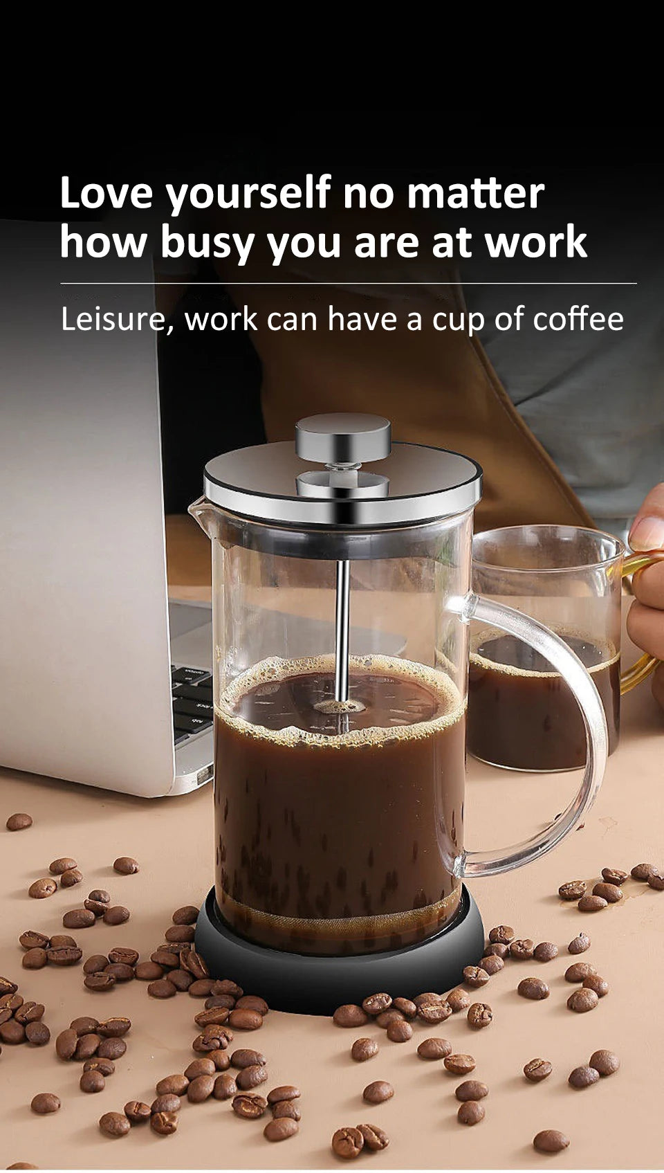 350-1000ml French Press - Stainless Steel and Glass Coffee Maker