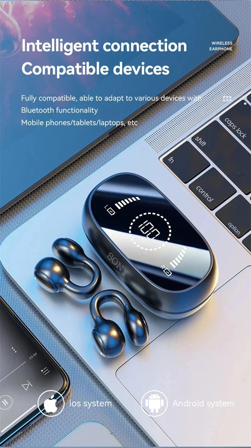 Sony Bone Conduction Wireless Earbuds - Bluetooth Headset with Noise Reduction Mic Sport Charging Earphones