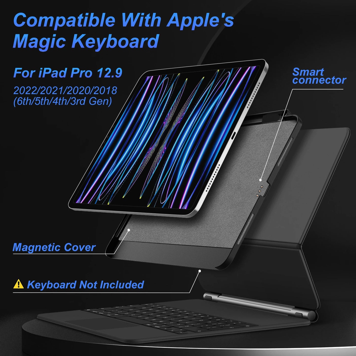 GOOJODOQ Magnetic Case for iPad Pro 11 13 2024 M4 Air 6 Air 4/5 iPad Pro 12.9 Magic Keyboard Compatible Case Pencil Holder