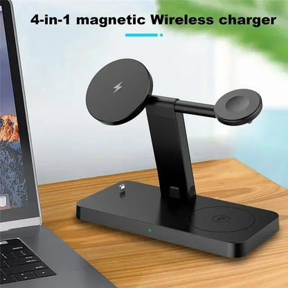 15W 4 In 1 Foldable Fast Charging Station Magnetic Wireless Charger Stand For Magsafe iPhone 12-16 iWatch Airpods Desktop Stand