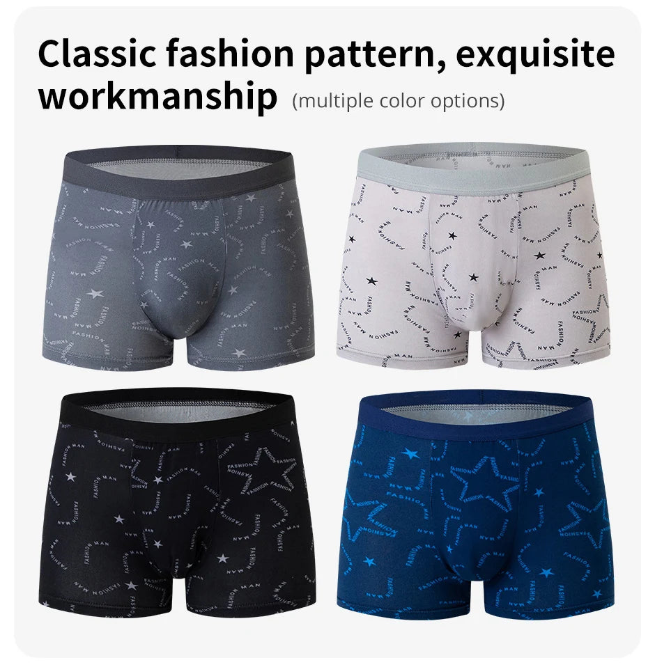 4 Pack men's fashion printed underwear for leisure and comfort, plus size underwear for teenagers, swimming trunks max 5XL.6XL