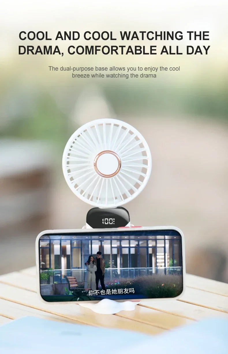 Foldable Portable Desk/Neck Hanging 5 Speed USB Rechargeable Fan