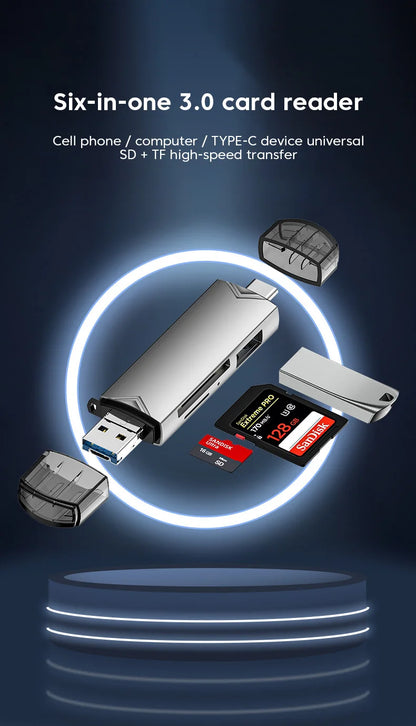 6 in 1 Otg Type C and USB 3.0 Card Reader