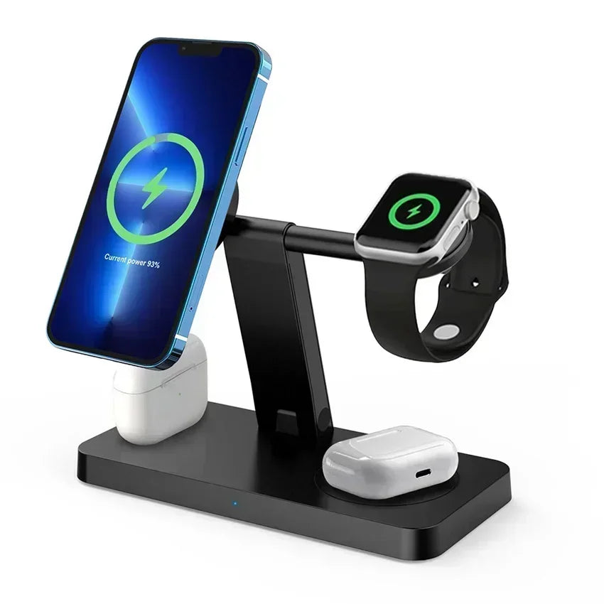 15W 4 In 1 Foldable Fast Charging Station Magnetic Wireless Charger Stand For Magsafe iPhone 12-16 iWatch Airpods Desktop Stand