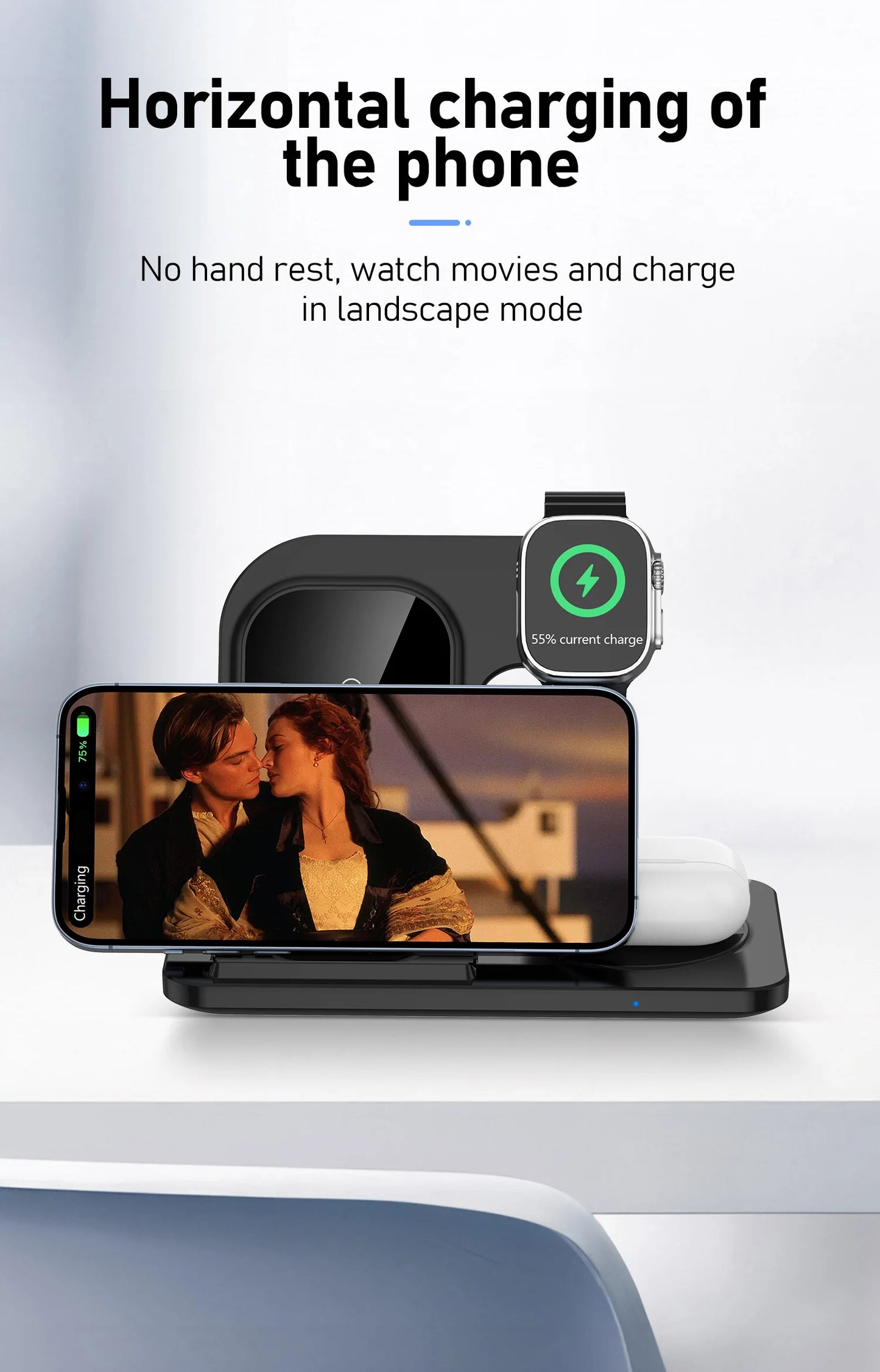 3 in 1 Wireless Charger Stand Pad For iPhone 15 14 13 12 X Max Foldable Fast Charging Station Dock For IWatch 8 7 SE AirPods Pro