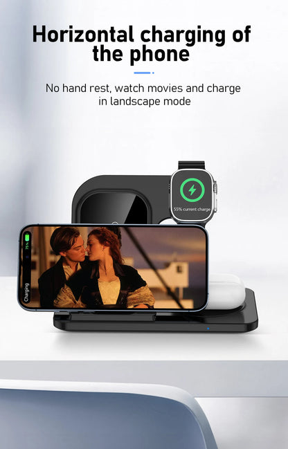 3 in 1 Wireless Charger Stand Pad For iPhone 15 14 13 12 X Max Foldable Fast Charging Station Dock For IWatch 8 7 SE AirPods Pro