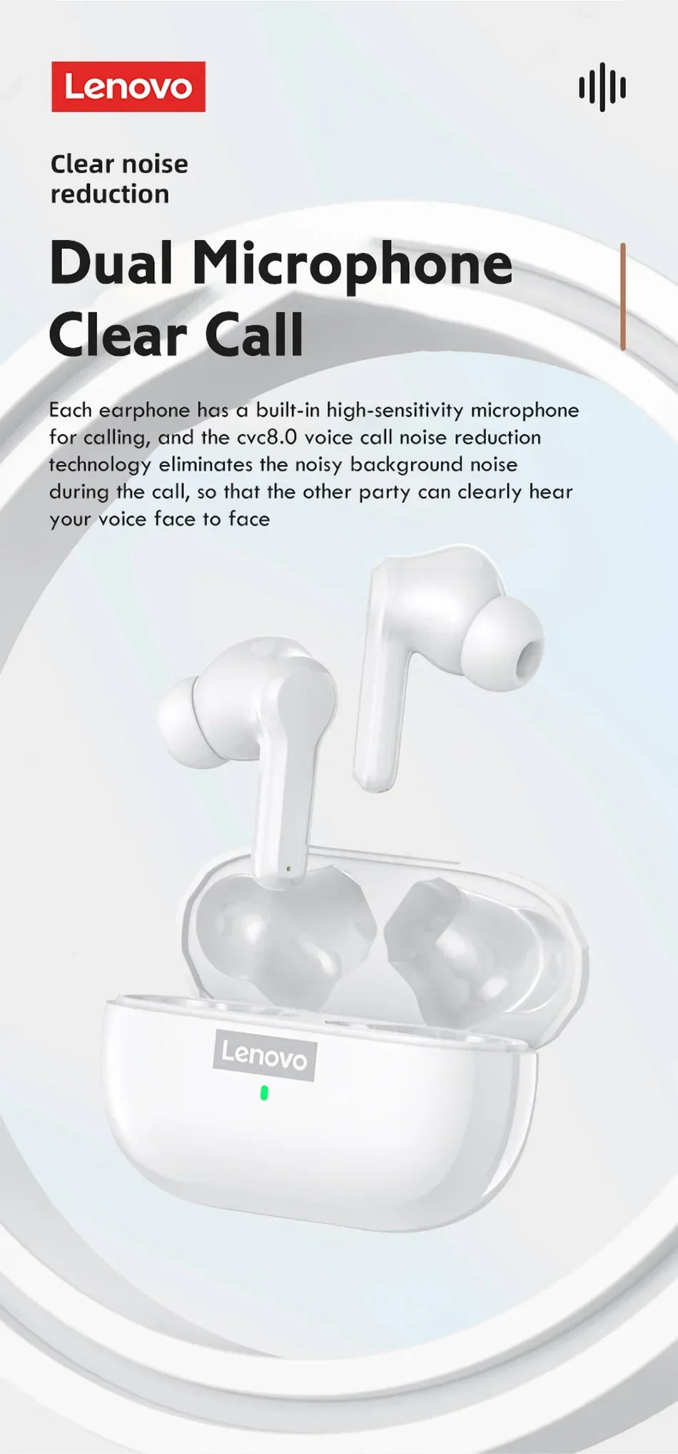 Original Lenovo LP1S Earphones TWS Wireless Bluetooth 5.0 Headphones Waterproof Sport Headsets Noise Reduction Earbuds with Mic