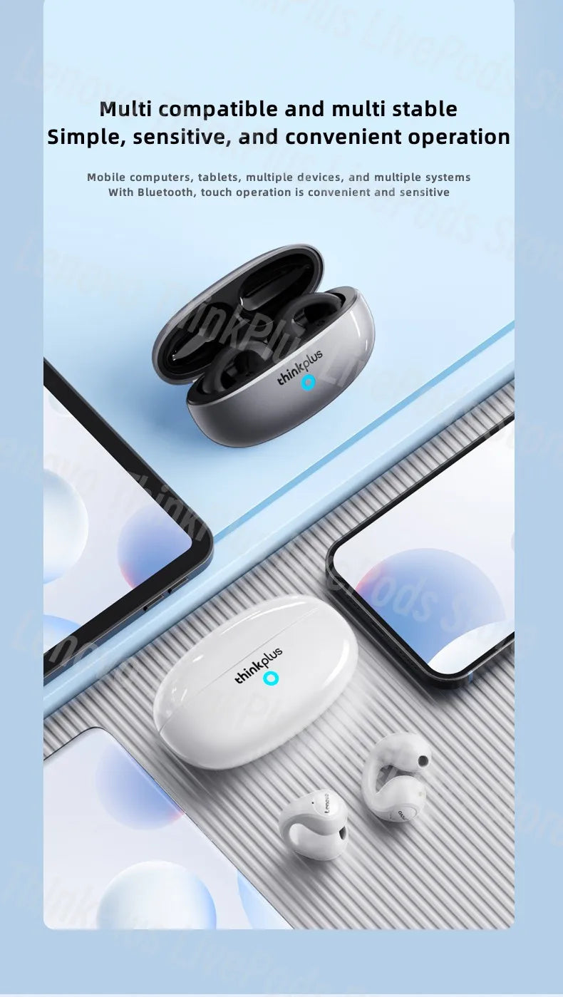 Lenovo XT83II Wireless Headphones Bluetooth 5.3 Earphones Earclip Design Touch Control HD Call with Mics Earbuds Sports Headset