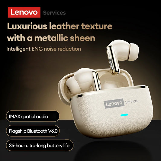 Lenovo LE208 Wireless Bluetooth 6.0 Leather Headphones HiFi Lossless Sound Noise Reduction Earphone Low Latency Gaming Earbuds