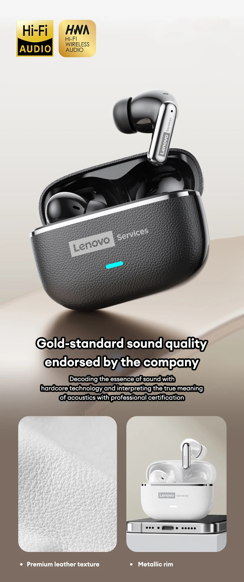 Lenovo LE208 TWS Bluetooth 6.0 Wireless Leather Earphones Stereo ENC Noise Cancelling Headphone 38ms Low Latency Gaming Headset