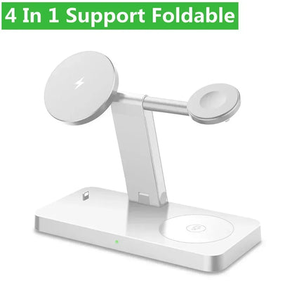 15W 4 In 1 Foldable Fast Charging Station Magnetic Wireless Charger Stand For Magsafe iPhone 12-16 iWatch Airpods Desktop Stand