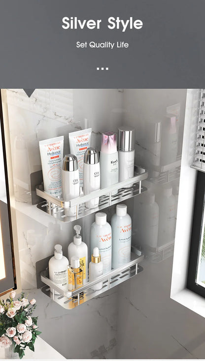 Bathroom Storage - No Drill - Wall Mount - Corner Shelf