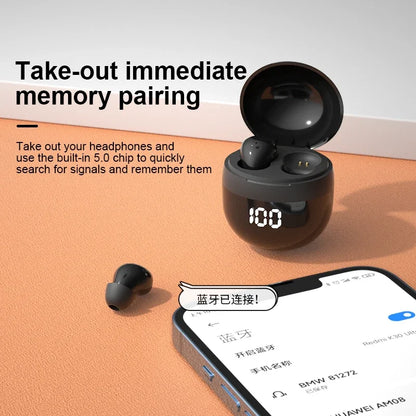 Ultra Small Mini Bluetooth 5.3 Headset Digital Display Wireless Touch Invisible Headphones Noise Reduction Sleep Earbud With Mic