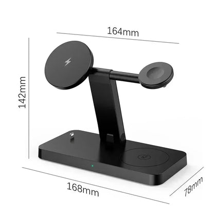 15W 4 In 1 Foldable Fast Charging Station Magnetic Wireless Charger Stand For Magsafe iPhone 12-16 iWatch Airpods Desktop Stand