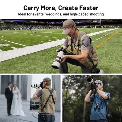 PGYTECH Camera Strap Master, Leather Dual Shoulder Harness for 3 Cameras, Adjustable Camera Harness for Professional Photographe