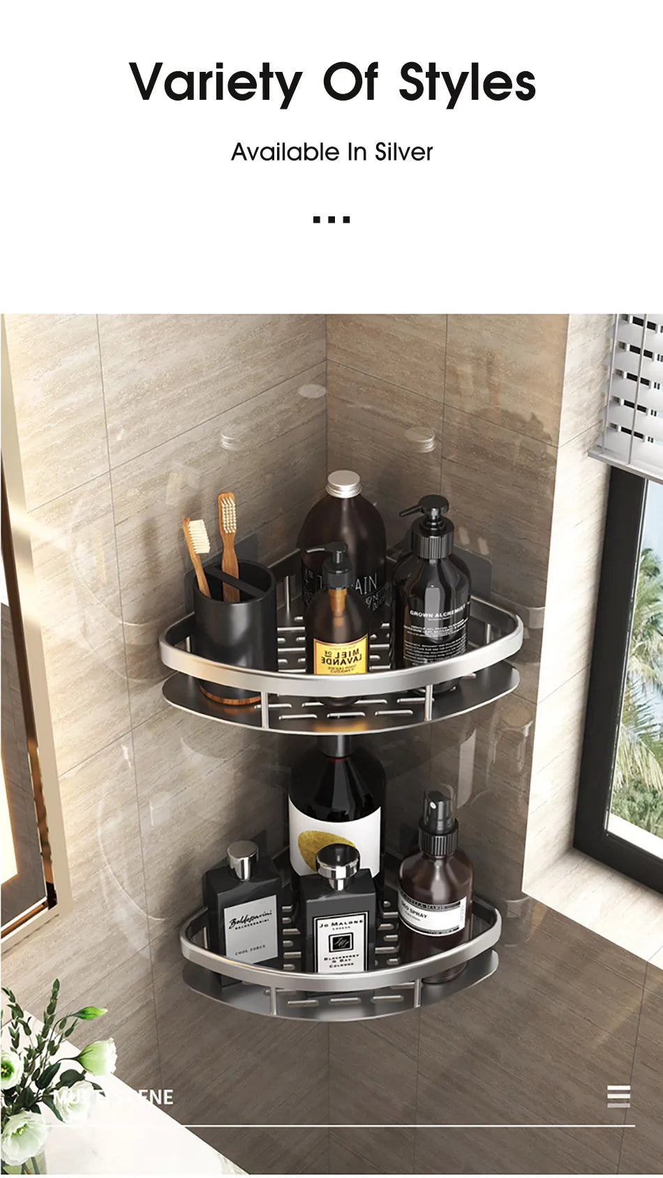 Bathroom Storage - No Drill - Wall Mount - Corner Shelf