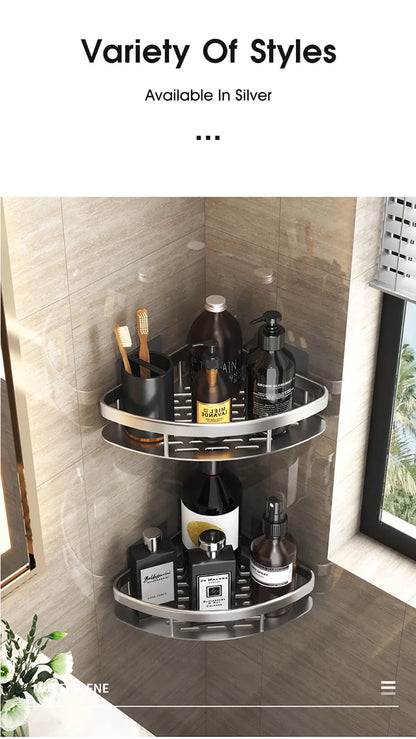 Bathroom Storage - No Drill - Wall Mount - Corner Shelf