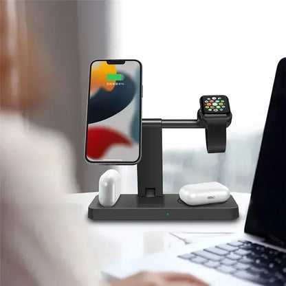 15W 4 In 1 Foldable Fast Charging Station Magnetic Wireless Charger Stand For Magsafe iPhone 12-16 iWatch Airpods Desktop Stand