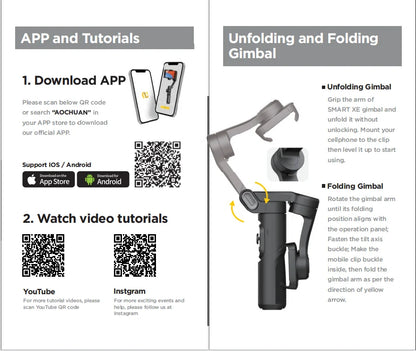 AOCHUAN 3-Axis Handheld Gimbal Stabilizer for Smartphone with Fill Light