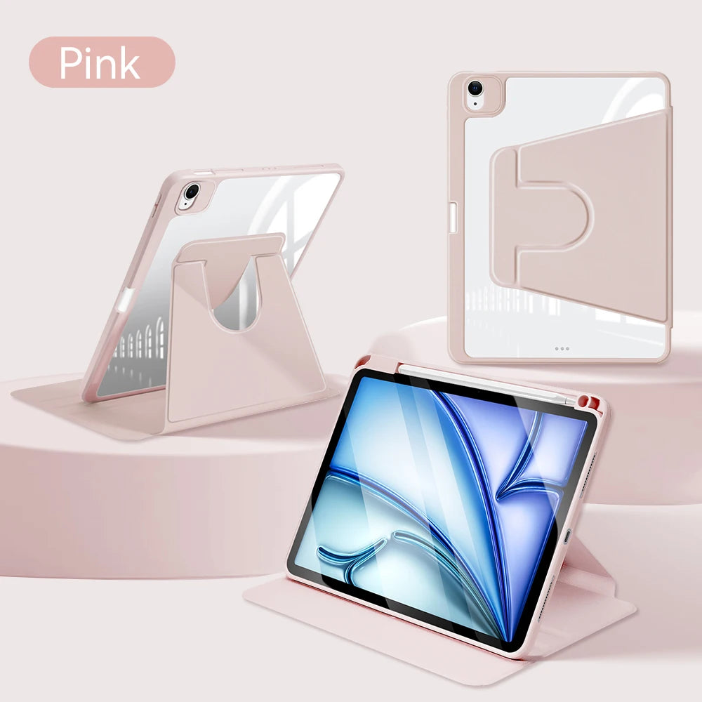 For iPad Air 11 M2 Case 2024 Pro M4 360° Rotation Cover for Air 5/4 iPad 10th 10.9in Mini 6 7/8/9th 10.2in Pro12.9 Tablet Cover