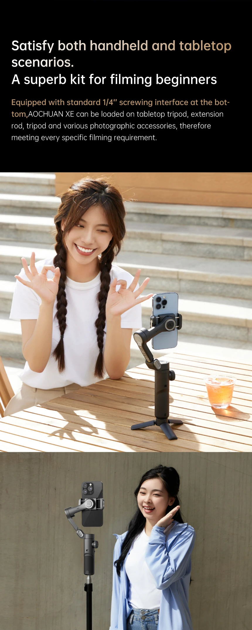 AOCHUAN 3-Axis Handheld Gimbal Stabilizer for Smartphone with Fill Light