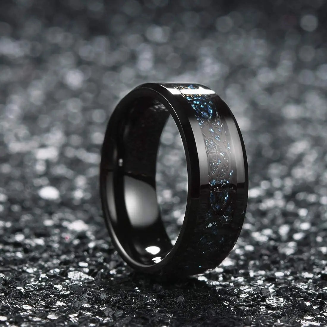 Men's 8mm Black Tungsten Wedding Celtic Dragon Ring Inlaid Red Zircon Punk Stainless Steel red Carbon Fibre ring For Men Jewelry