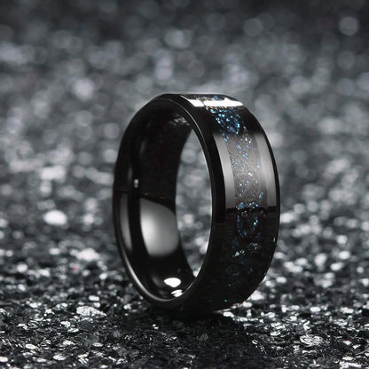 Men's 8mm Black Tungsten Wedding Celtic Dragon Ring Inlaid Red Zircon Punk Stainless Steel red Carbon Fibre ring For Men Jewelry