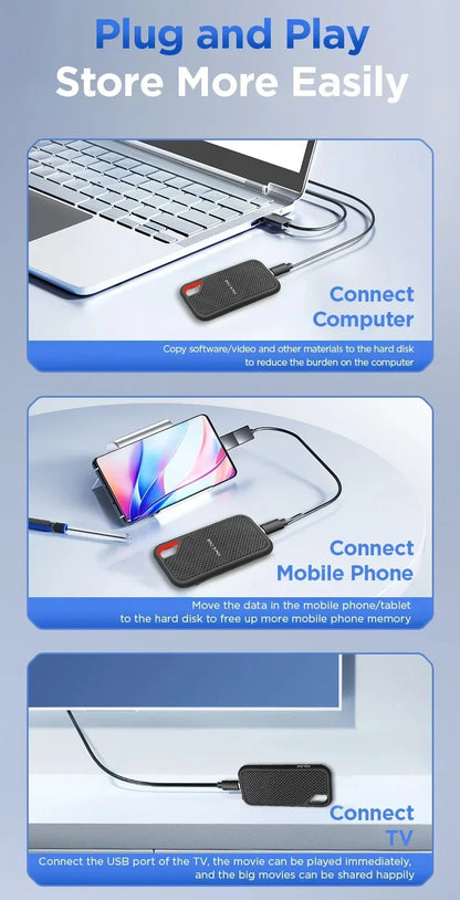 Mobile hard disk large capacity 256TB SSD solid state hard disk external hard disk HDD suitable for laptop/PC/iPadUSB3.1 origina