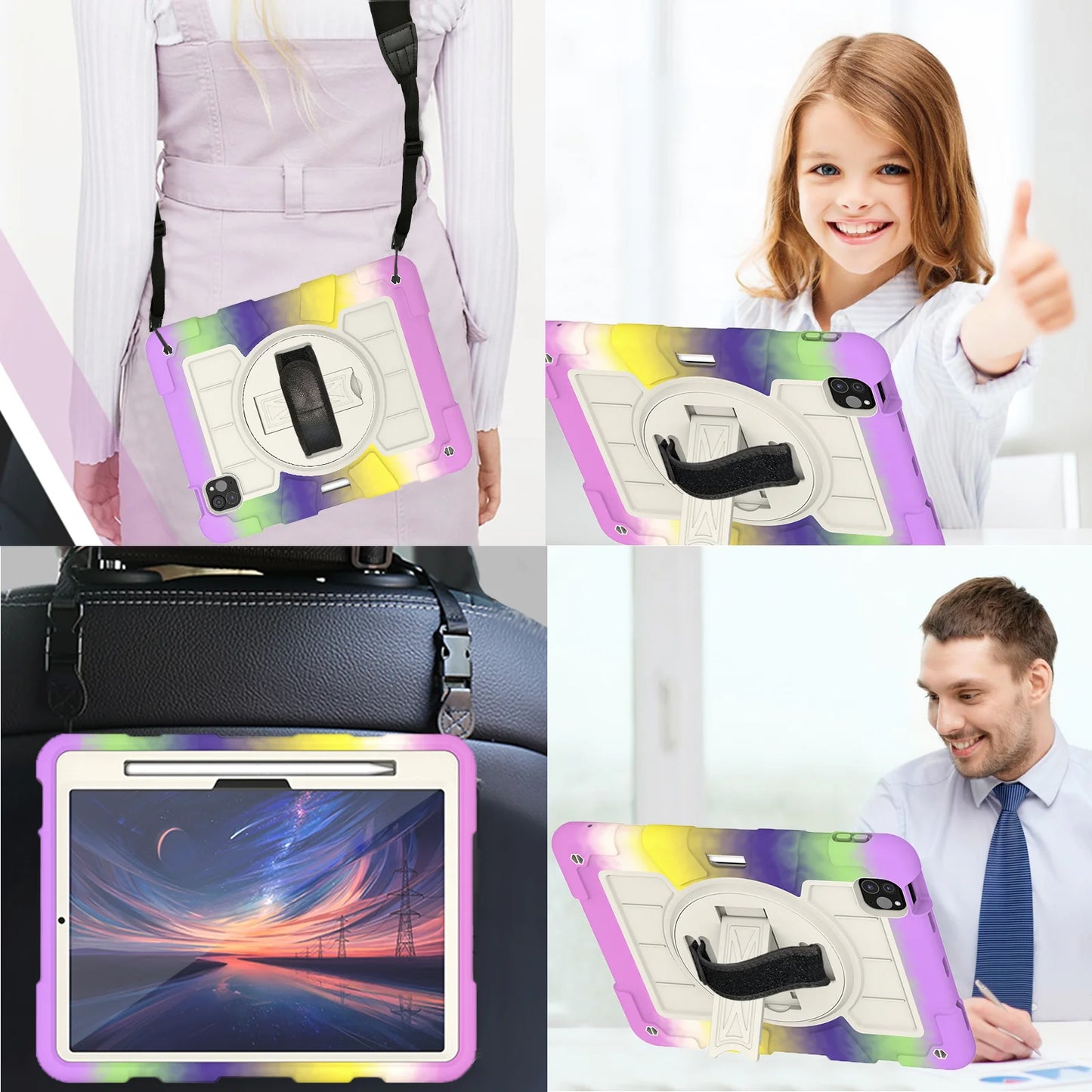 Heavy Duty Case For iPad Pro 11 M4 2024 Model A2836 A2837 A3006 360 Rotation Armor Stand Cover With Shoulder Strap Shockproof