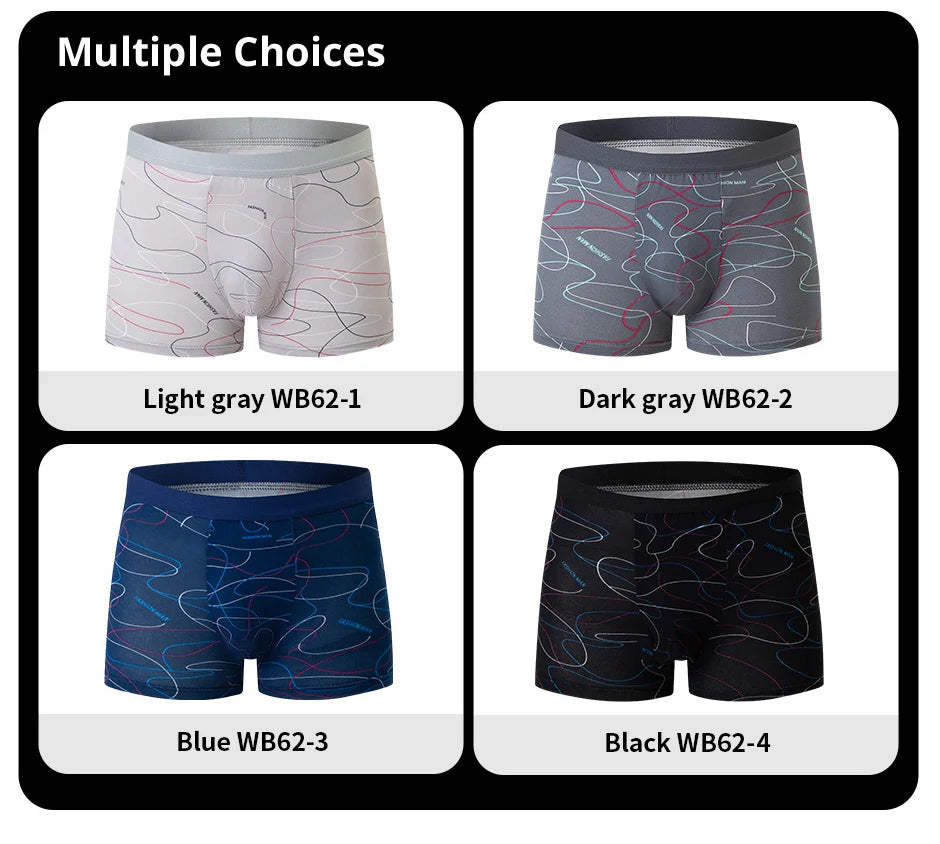 4 Pack men's fashion printed underwear for leisure and comfort, plus size underwear for teenagers, swimming trunks max 5XL.6XL