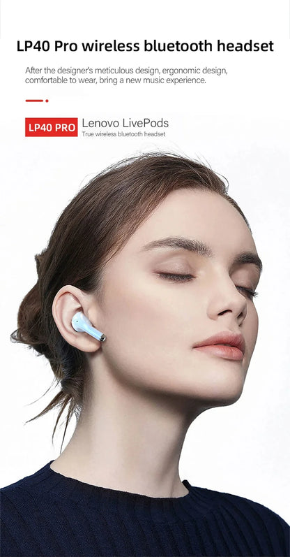 Choice Lenovo LP40 Pro TWS Bluetooth Earphones Touch Control Music Sport Headset Noise Reduction Gaming Headphones 250mAh New