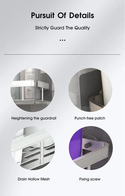 Bathroom Storage - No Drill - Wall Mount - Corner Shelf