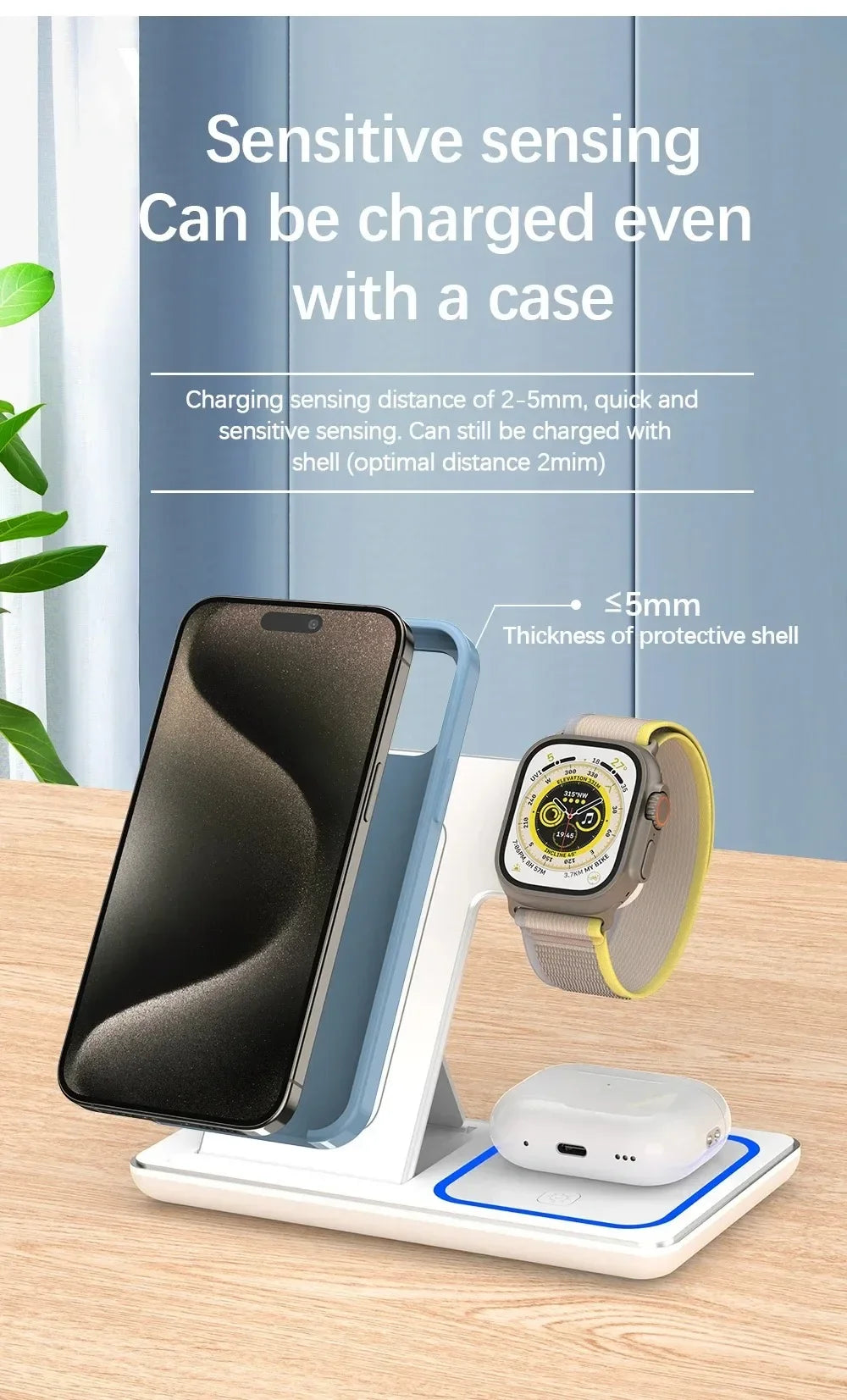 Wireless Charger Stand 3 in 1 30W LED Foldable Wireless Charger For iPhone 16 15 Pro Max iWatch 8 7 Airpods Charge Dock Station