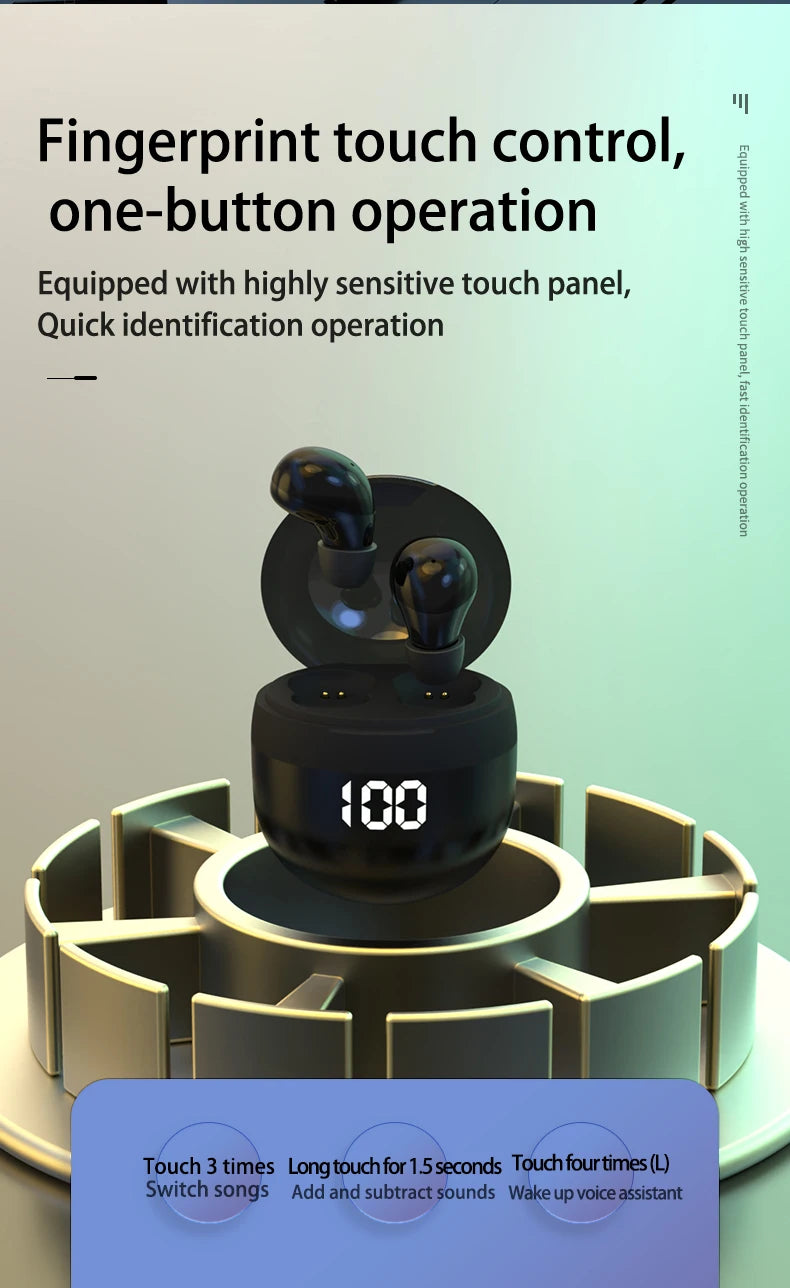 Ultra Small Mini Bluetooth 5.3 Headset Digital Display Wireless Touch Invisible Headphones Noise Reduction Sleep Earbud With Mic