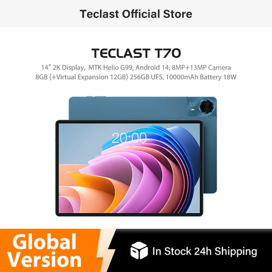Teclast T70 Tablet 14" FHD Display Android 14 MTK Helio G99 8GB+256GB 10000mAh Battery 18W 4G LTE Global Version