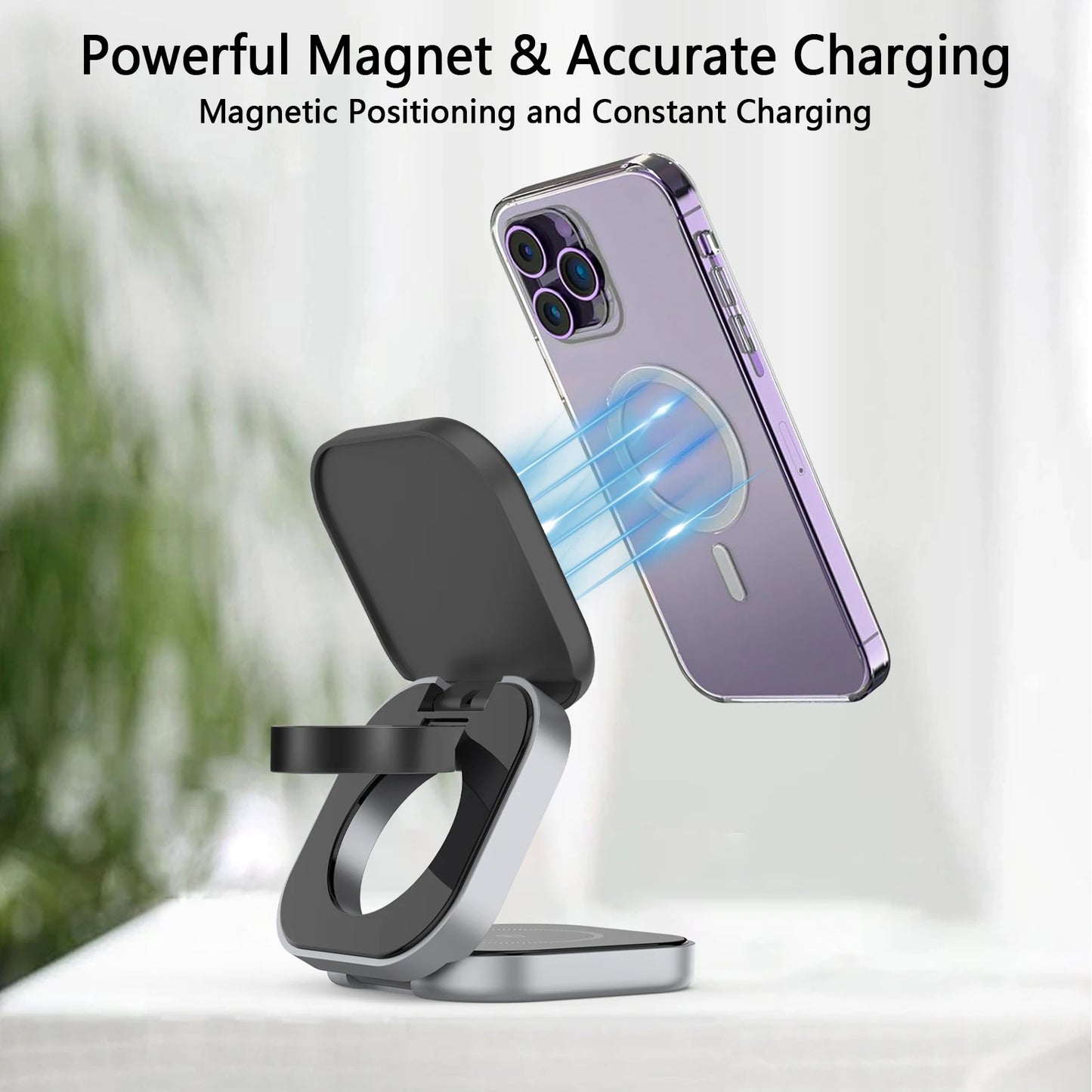 3 In 1 Foldable Magnetic Wireless Charger Stand For iPhone 15 14 13 Pro Max IWatch AirPods 3/2 Station Dock Fast Charging Holder