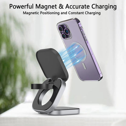 3 In 1 Foldable Magnetic Wireless Charger Stand For iPhone 15 14 13 Pro Max IWatch AirPods 3/2 Station Dock Fast Charging Holder