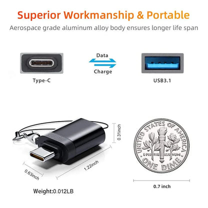 2PCS - USB 3.0 To Type C OTG Charger Adapter Connector and Type-C to USB Male