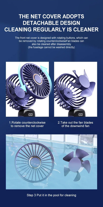 Foldable Portable Desk/Neck Hanging 5 Speed USB Rechargeable Fan