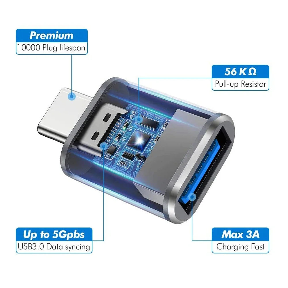 2PCS - USB 3.0 To Type C OTG Charger Adapter Connector and Type-C to USB Male